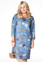 Yoek Dress denim printed SCUBA | Blauw | Maat L Yoek Dress denim printed SCUBA | Blauw | Maat L