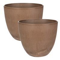 2x stuks plantenpot/bloempot in een natuursteen look Dia 17 cm en Hoogte 15 cm terra cotta