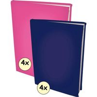 Rekbare boekenkaften A4 - 4 x Donkerblauw & 4 x Roze (4 stuks) - thumbnail
