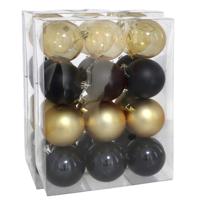 Kerstballen set - 48x stuks - 7 cm - zwart en goud - kunststof - kerstversiering