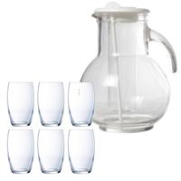 Cosy & Trendy schenkkan/waterkan van glas 2.0 liter met 6x waterglazen van 375 ml - Drinkglazen - thumbnail