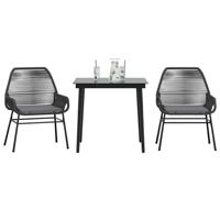 3-delige Tuinset met kussens poly rattan glas zwart