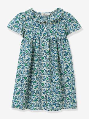 Meisjesjurk van Liberty® CYRILLUS-stof groen, bedrukt