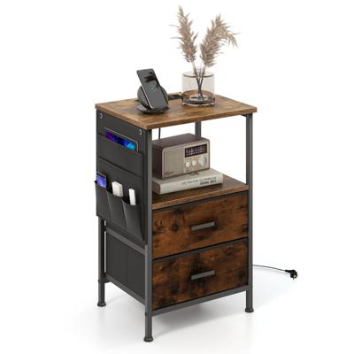 Nachtkastje met Laadstation/2 Lades en 6 Zijvakken Bijzettafel met USB-Poorten en Stopcontacten voor Slaapkamer Woonkamer Bruin