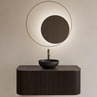 Badkamerspiegel Gliss Design Kosmos | 90 cm | Indirecte LED verlichting | Sensor bediening | Met spiegelverwarming | Mat goud