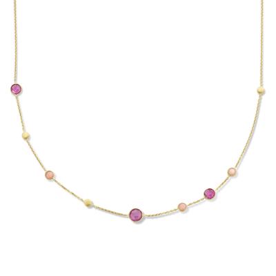 14k Geelgouden Ketting met Robijn, Roze Opaal en Rondjes - 41-45 cm