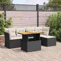 6-delige Loungeset met kussens poly rattan zwart 6-delige Loungeset met kussens poly rattan zwart