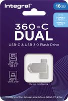 Integral 16GB 360-C Dual USB-C & USB 3.0 USB flash drive USB Type-A / USB Type-C 3.2 Gen 1 (3.1 Gen 1) Zilver - thumbnail