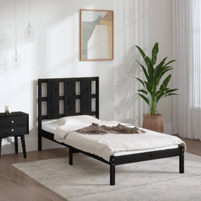 Bedframe massief hout zwart 75x190 cm