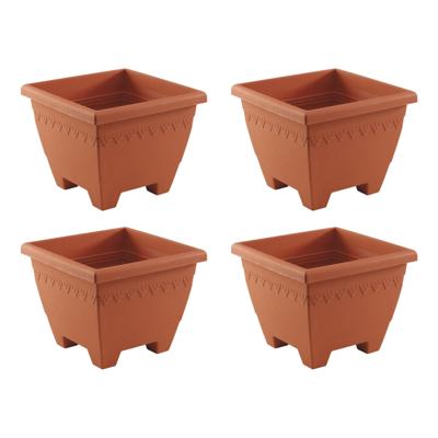 Plantenbak/bloempot Lima - 4x - terracotta kleur - vierkant - kunststof - 35 x 35 x 28 cm - planten