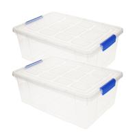 Plasticforte Opbergbox met deksel - 2x stuks - 9 liter - transparant - kunststof