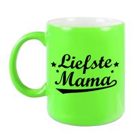 Liefste mama cadeau mok / beker neon groen voor Moederdag 330 ml - feest mokken