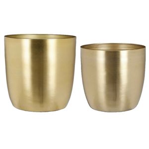 Plantenpot/bloempotten set - 2x stuks - metaal - goud - D20 en D24 cm