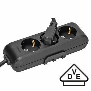 Panasonic stopcontact 3 voudig zwart met 1.5 meter snoer ophang mogelijkheid en haak ophanging