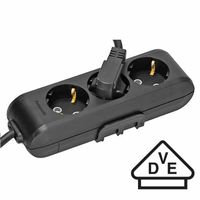 Panasonic stopcontact 3 voudig zwart met 1.5 meter snoer ophang mogelijkheid en haak ophanging