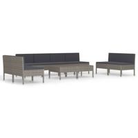 vidaXL 10-delige Loungeset met kussens poly rattan grijs