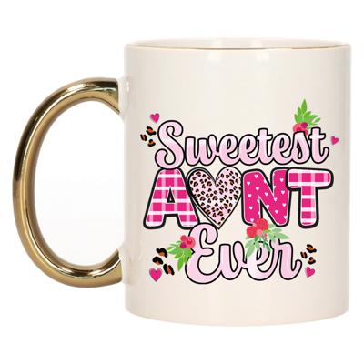 Cadeau koffie/thee mok tante - gouden oor - liefste tante ooit - 300 ml