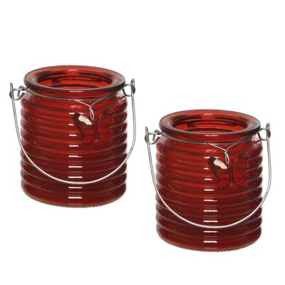 Citronella kaars - 2x - in windlicht - rood - 20 branduren - citrusgeur