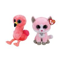 Ty - Knuffel - Beanie Boo's - Gilda Flamingo & Fiona Pink Cat