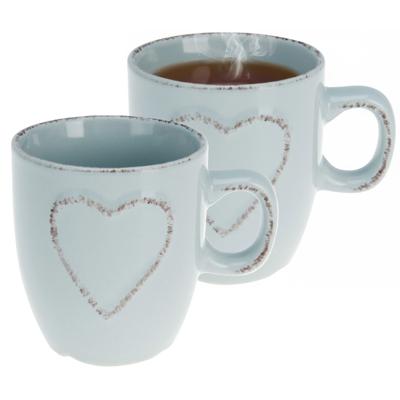 Siaki mokken set Heart - 2x - lichtblauw - 150 ml - koffie / thee - keramiek
