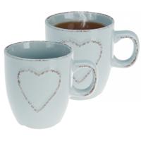 Siaki mokken set Heart - 2x - lichtblauw - 150 ml - koffie / thee - keramiek