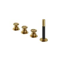 Hotbath Cobber @ Work 4 Gats Badrandcombinatie - 2 Knops Mengkraan met Omstel - Handdouche zonder Uitloop - Geborsteld Messing PVD