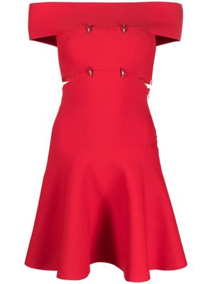 Alexander McQueen robe courte évasée à épaules dénudées - Rouge