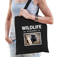 Zwarte panter tasje zwart volwassenen en kinderen - wildlife of the world kado boodschappen tas - thumbnail