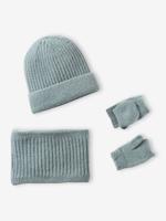 Meisjes set muts + snood + wanten/handschoenen saliegroen