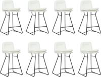 Set van 8 Gebroken witte leren industriële barkrukken Candy - staal zwart - Toledo Leer Bianco (gebroken wit leer)