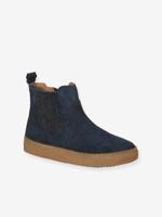 Leren meisjeslaarzen met rits en elastiek marineblauw