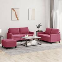 3-delige Loungeset met kussens fluweel wijnrood