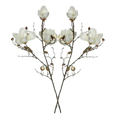 Mica Decorations Kunstbloemen Magnolia takken - 2x - 90 cm - wit - Kunst zijde - Boeket - stelen Mica Decorations Kunstbloemen Magnolia takken - 2x - 90 cm - wit - Kunst zijde - Boeket - stelen