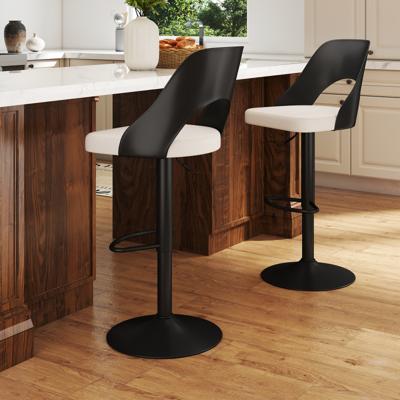 Barhocker 2er Set Barkrukken 360° Draaibaar in Hoogte Verstelbare Draaistoel Keukenstoelen met Kunstlederen Zitting en Rugleuning Zwart