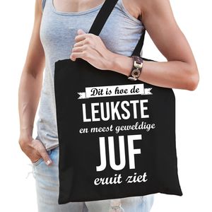 Leukste juf katoenen cadeau tas zwart voor dames   -