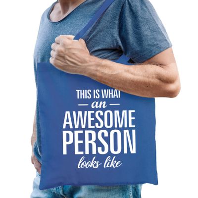 Verjaardag cadeau tas - blauw - katoen - 42 x 38 cm - fun tekst vriendschap