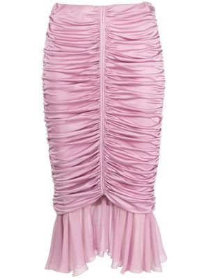 Blumarine jupe mi-longue en soie à fronces - Rose