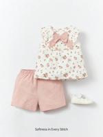 Bon&Bon 2pcs/Set Baby Girl Ditsy Floral Bow Decor Ruffle Trim Top & Shorts Set Baby Girl Summer Clothes Toddler Girl Outfits 2 Piece Baby Girl Set Baby Girl Floral Set Vintage Baby Girl Clothes Multicolor_1 / 12-18M