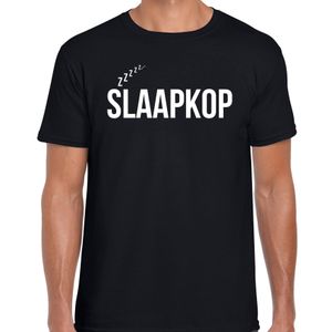 Slaapkop fun tekst pyjama shirt zwart voor heren - Grappig slaapshirt / slaap kleding t-shirt