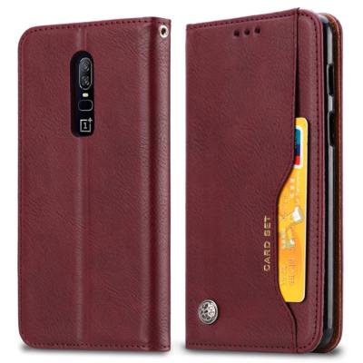 Knead huidtextuur horizontale Flip lederen case voor OnePlus 6 met foto frame & houder & kaartsleuven & portemonnee (wijn rood)