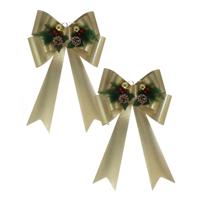 Grote decoratie strikken - 2x st - 41 x 66 cm - goud - met LED verlichting - kunststof