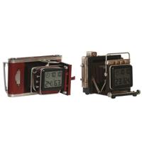 Tafelklok Home ESPRIT Zwart Kastanjebruin Camera Vintage (2 Stuks)