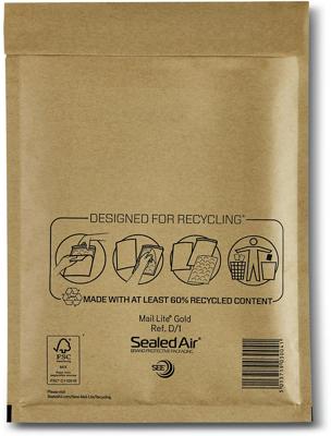 Mail Lite luchtkussenenveloppen, goud, D/1, 180 x 260 mm, doos van 200 stuks