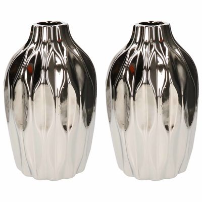 2x Keramieken vaas/vazen Junas zilver 15 x 25 cm