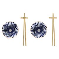 6-delige sushi serveer set aardewerk voor 2 personen blauw/wit