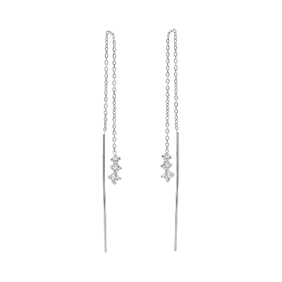 Karma Pull Through Doortrek Oorbellen Triple Diamond Zilver