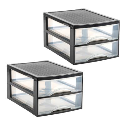 Ladekastje bureau organizer - 2x - 2 lades - zwart/transparant - L26 x B35 x H19 cm - kunststof