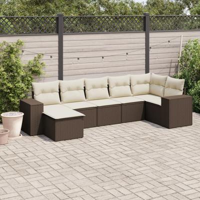 7-delige Loungeset met kussens poly rattan bruin