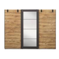 Leen Bakker - Schuifdeurkast Dex XL Met Spiegel - Eikenkleur/grafiet - 210x270x65 Cm - Spaanplaat - Grijs#Bruin#Zwart