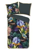 Descanso Dekbedovertrek "bloemen en vogels" - Antraciet - (155x220 cm) - Katoen Satijn
